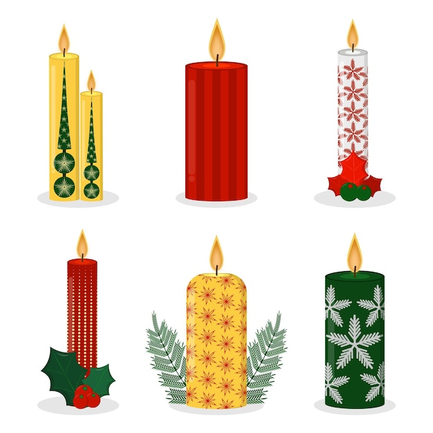 Flat design christmas candle illustration set