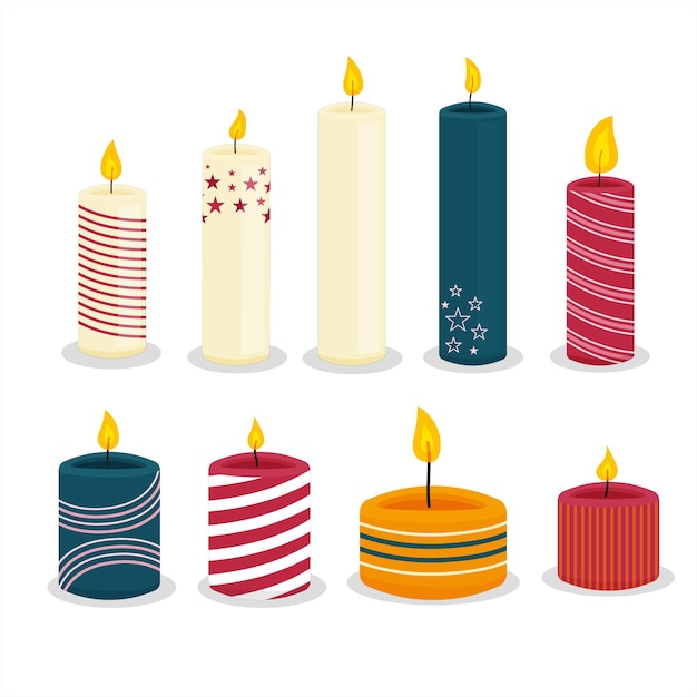 Vettore gratuito set di candele di natale design piatto