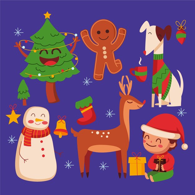 フラットなデザインのクリスマスキャラクターコレクション