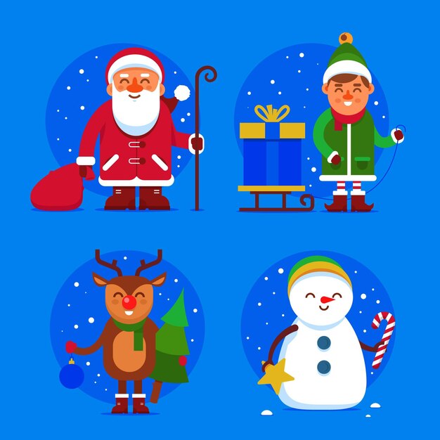 Flat design christmas character collection