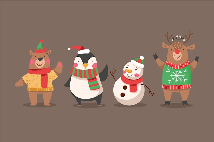 無料Vector フラットデザインのクリスマスキャラクターコレクション