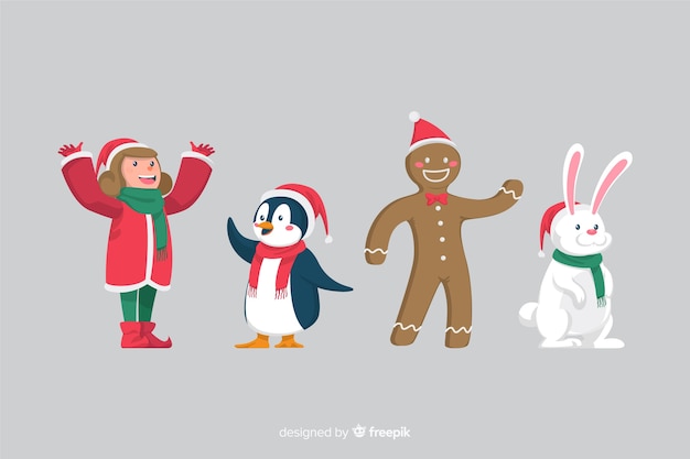 Плоский дизайн коллекции рождественских персонажей