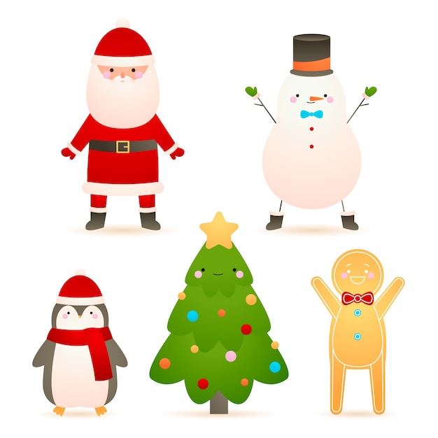 Flat design christmas characters collection