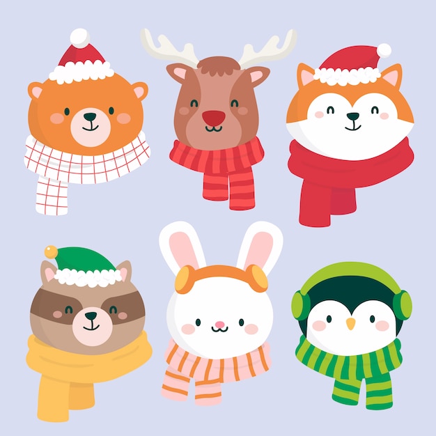 Flat design christmas characters collection