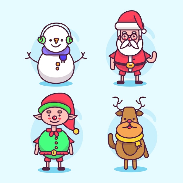 フラットなデザインのクリスマスキャラクターコレクション