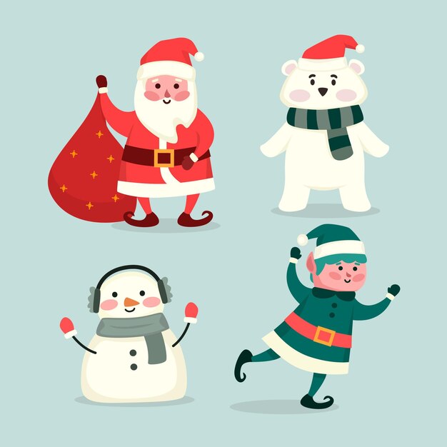 Коллекция рождественских персонажей в плоском дизайне