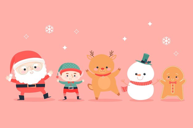 Flat design christmas characters collection