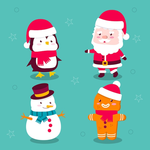 Flat design christmas characters collection