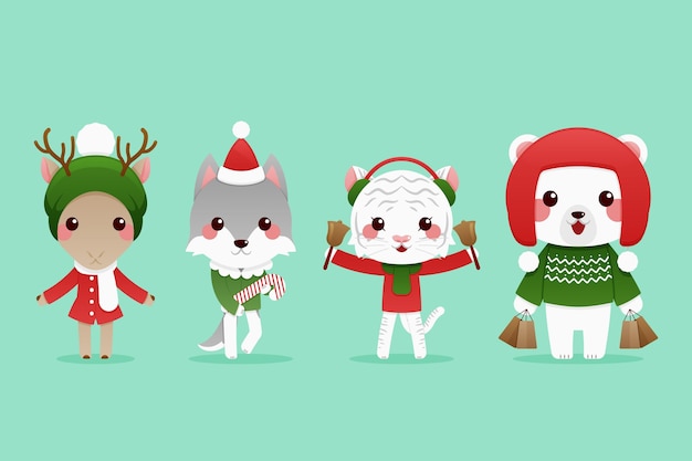 Flat design christmas characters collection