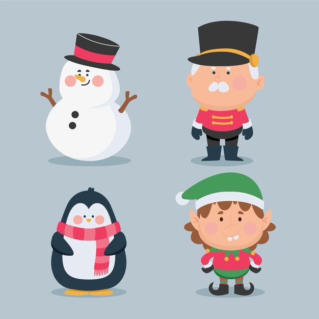 Flat design christmas characters collection