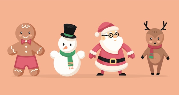 Flat design christmas characters collection