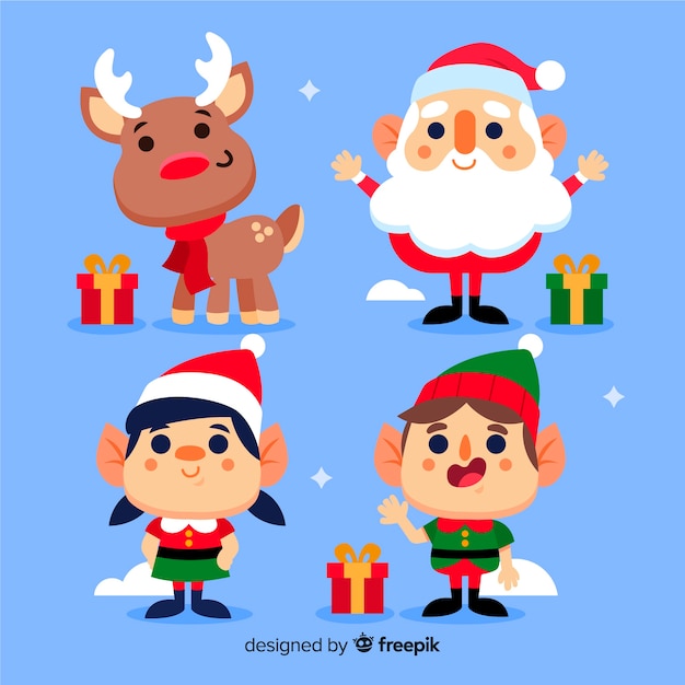 Flat design christmas characters collection