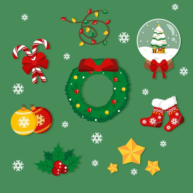 Flat design christmas decoration pack