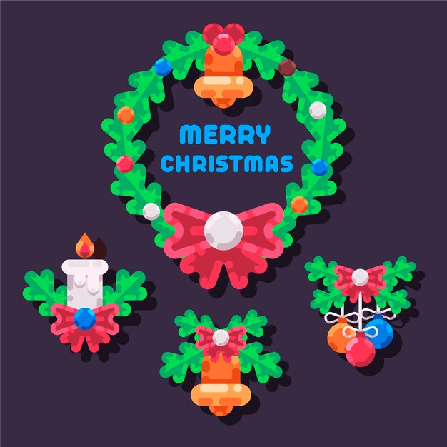 Flat design christmas decoration pack