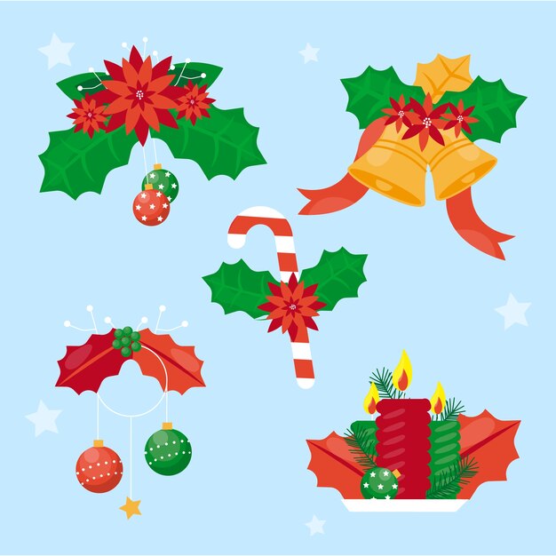 Flat design christmas decoration pack