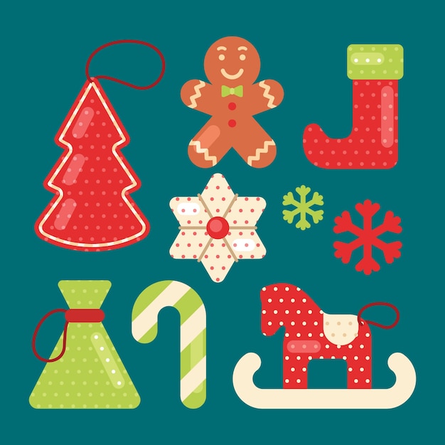 Free vector flat design christmas decoration pack