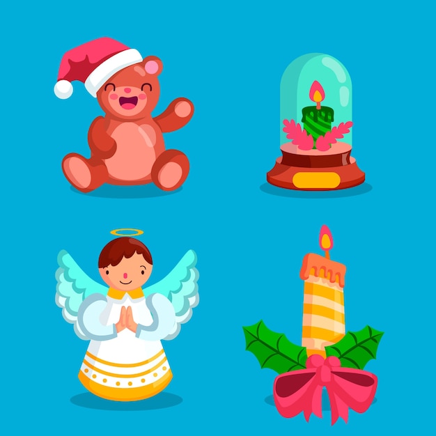 Flat design christmas decoration pack