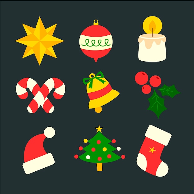 Free vector flat design christmas decoration pack