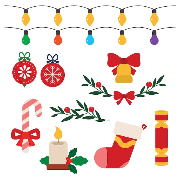 Flat design christmas decoration pack