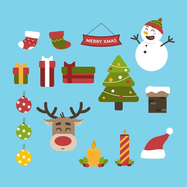 Flat design christmas decoration pack