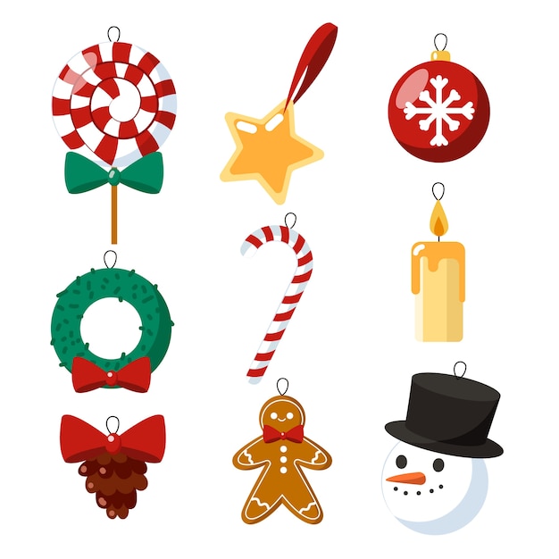 Бесплатное векторное изображение Плоский дизайн набор рождественских украшений