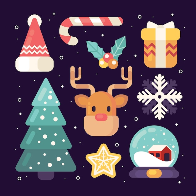 Бесплатное векторное изображение Плоский дизайн набор рождественских украшений