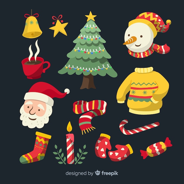 Flat design of christmas element collection