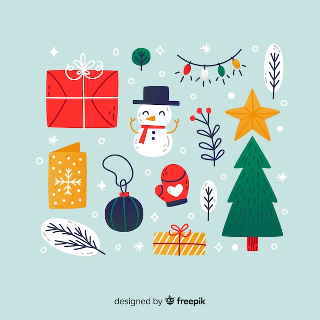 Flat design of christmas element collection