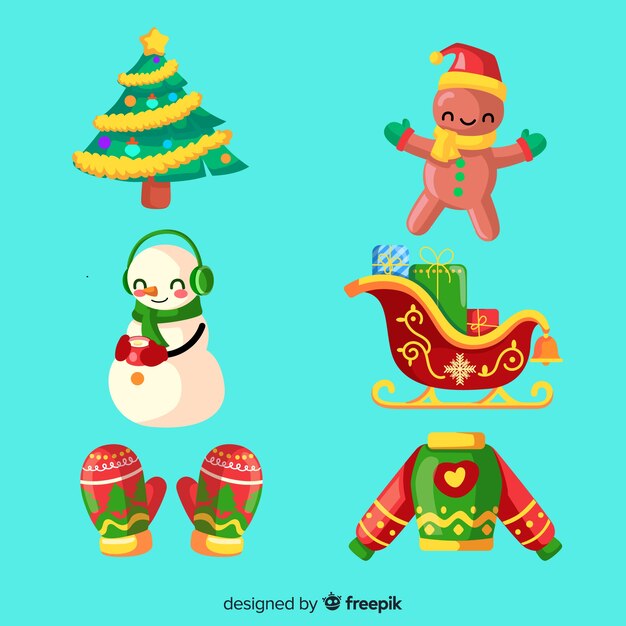 Free vector flat design christmas element collection