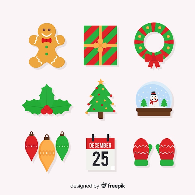 Free vector flat design christmas element collection