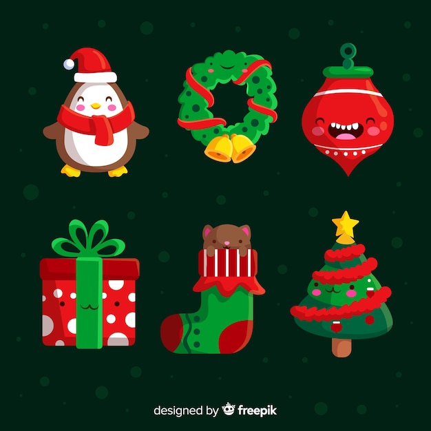 Free vector flat design christmas element collection