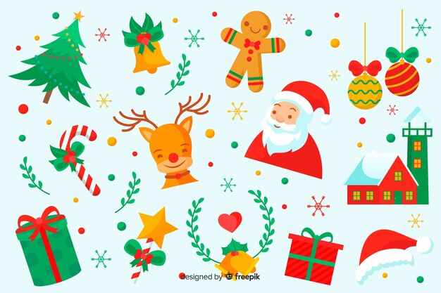 Flat design christmas element collection