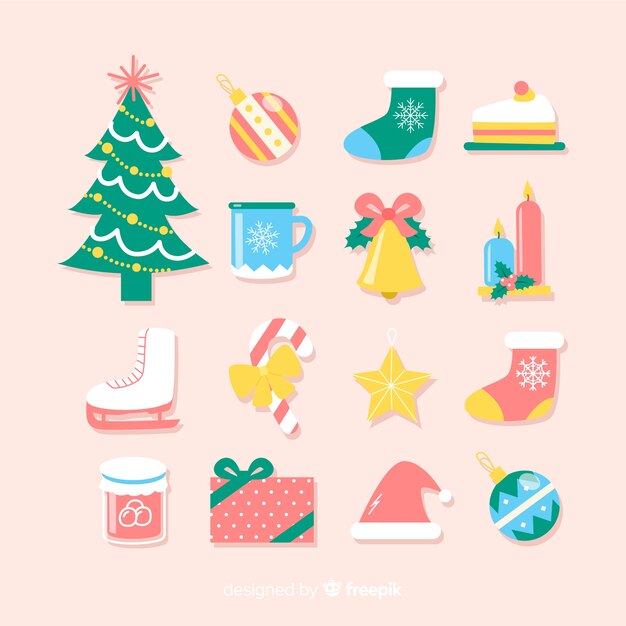 Flat design of christmas element collection