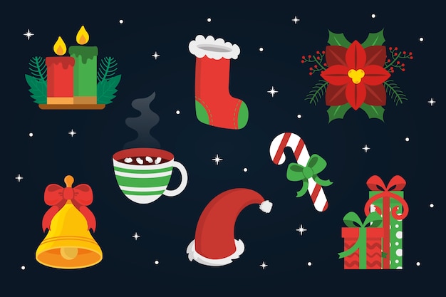 Бесплатное векторное изображение Плоский дизайн рождественская коллекция элементов
