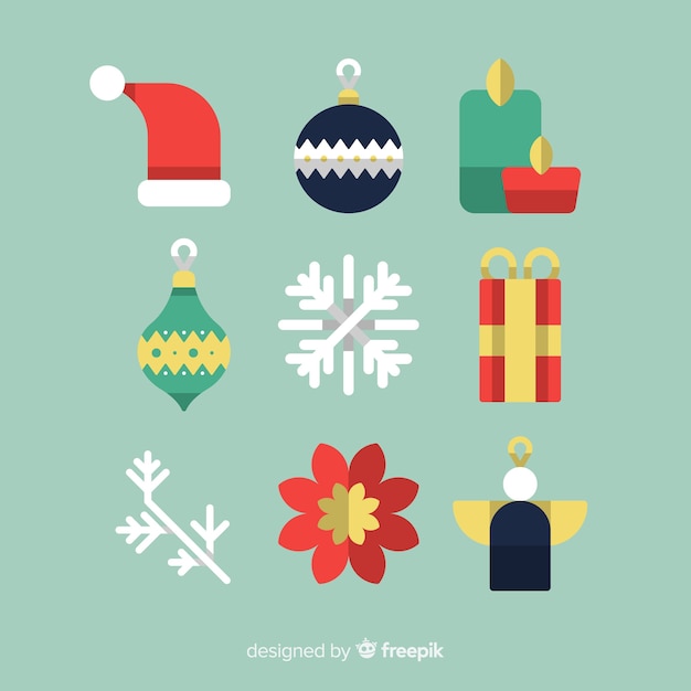フラットなデザインのクリスマス要素のコレクション