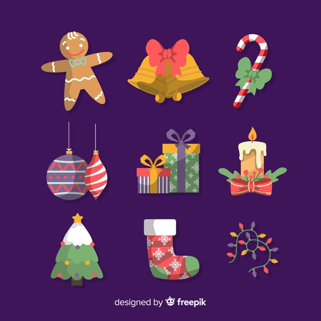 Flat design christmas element collection