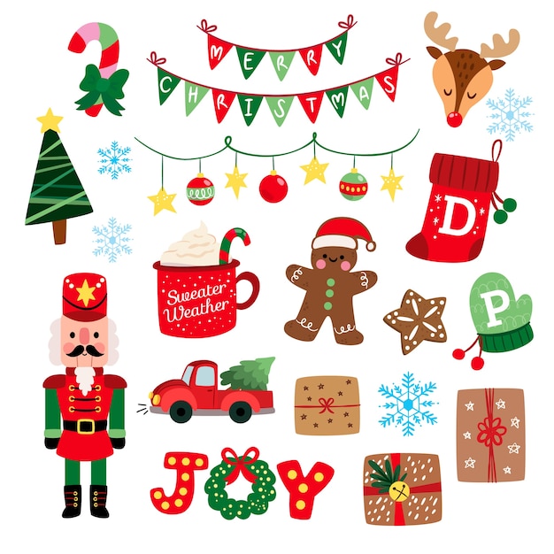 Free Vector flat design christmas element collection