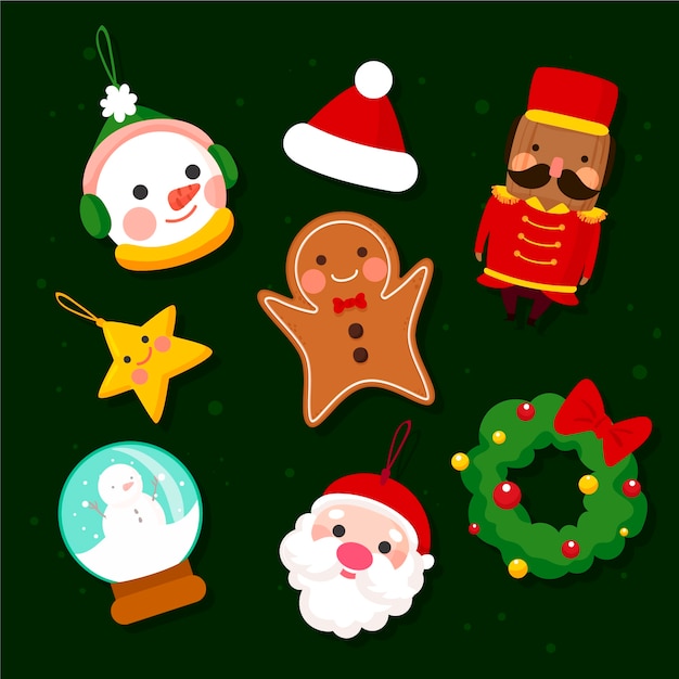 Flat design christmas element collection