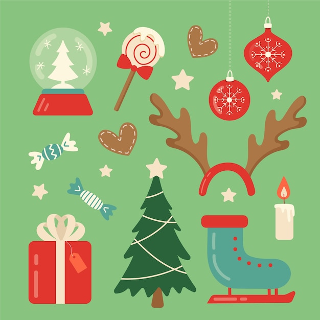 Flat design christmas element collection