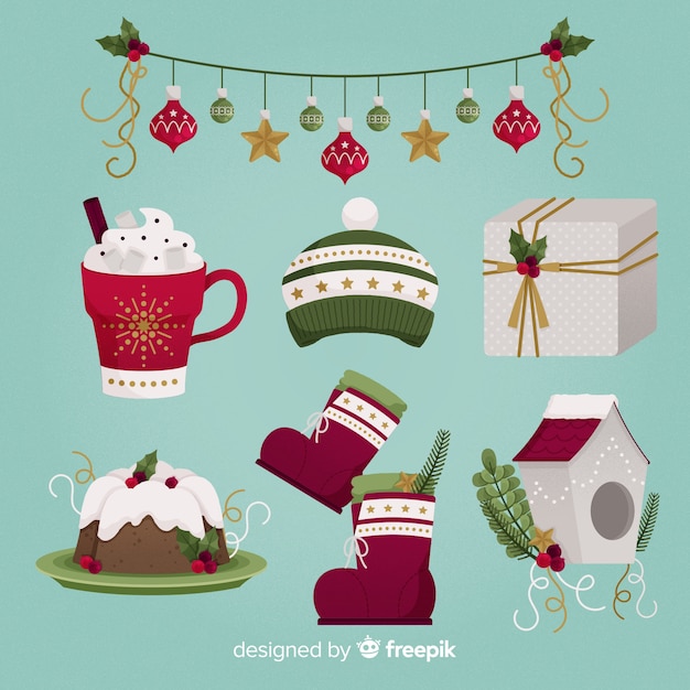 Free vector flat design christmas element collection