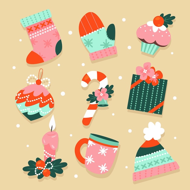 Free vector flat design christmas element collection