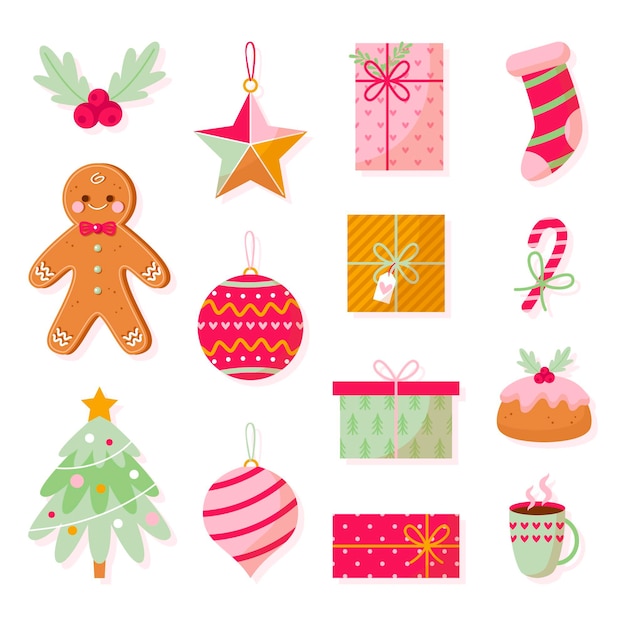 Free vector flat design christmas element collection