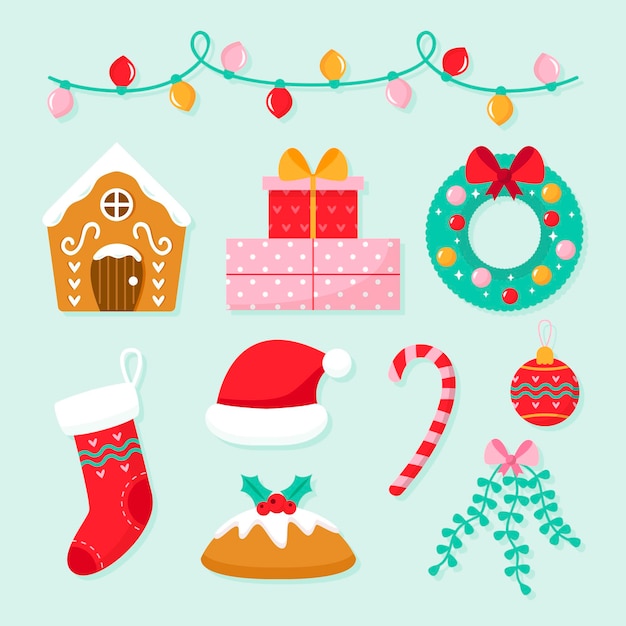 Free vector flat design christmas element collection