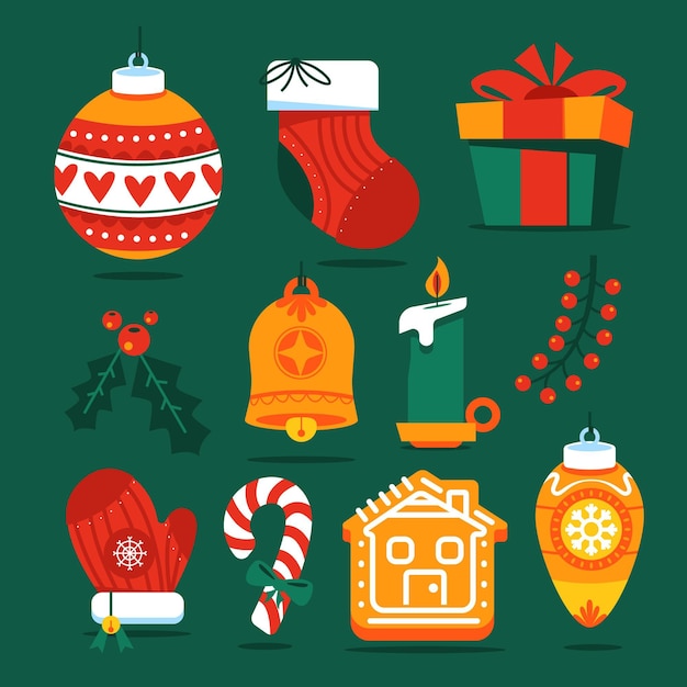 Бесплатное векторное изображение Плоский дизайн рождественской коллекции элементов