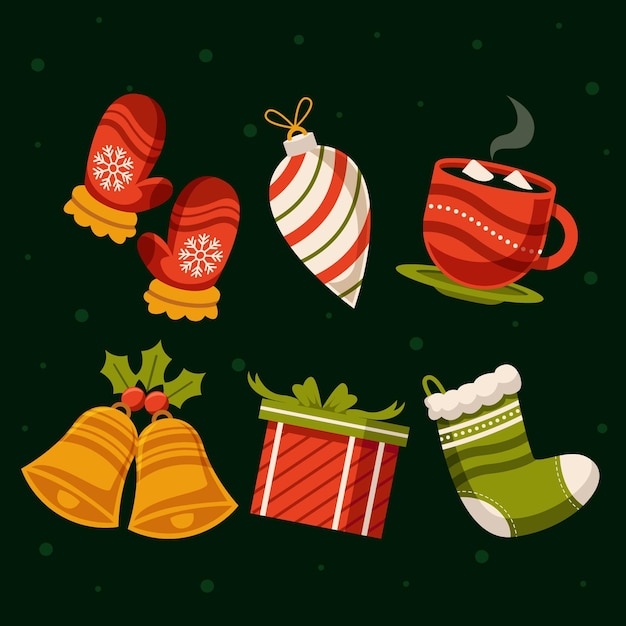 Flat design christmas element collection