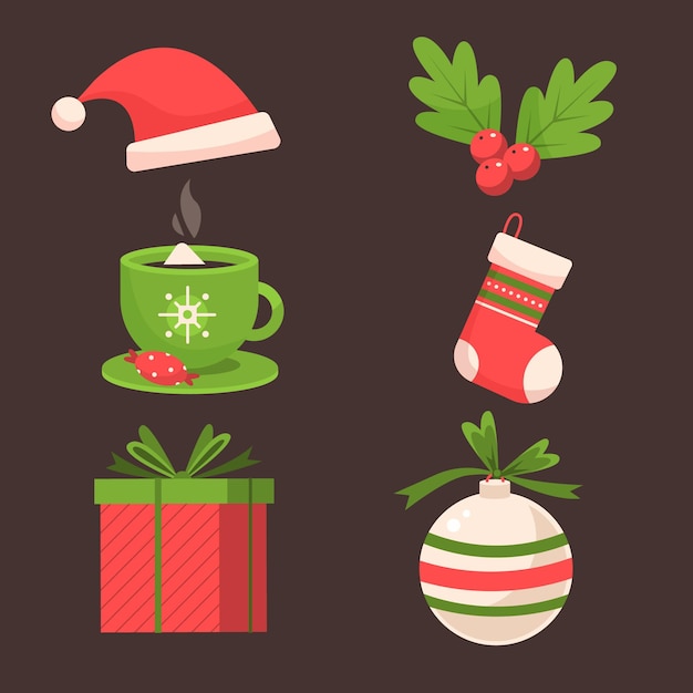 Flat design christmas element collection