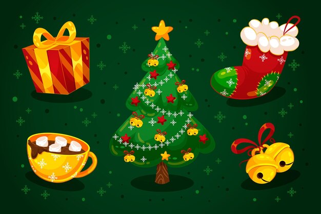 Flat design christmas element collection