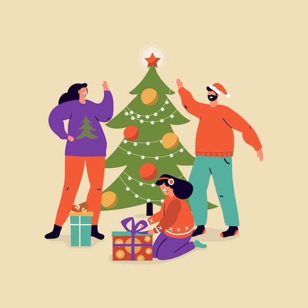 Flat design christmas family scene concept