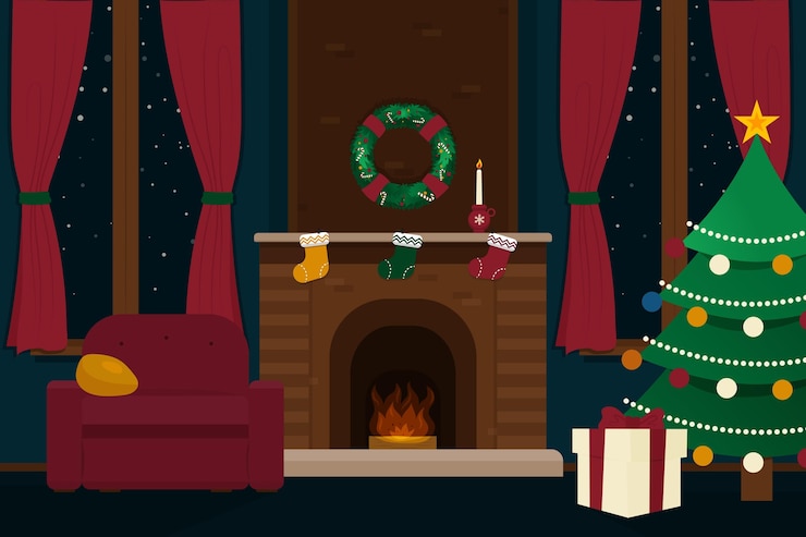 Free Vector flat design christmas fireplace scene