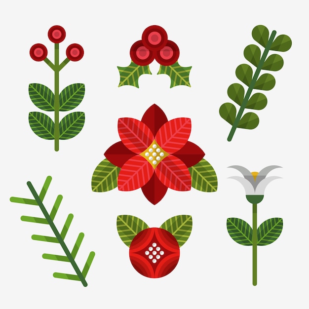 Flat design christmas flower collection